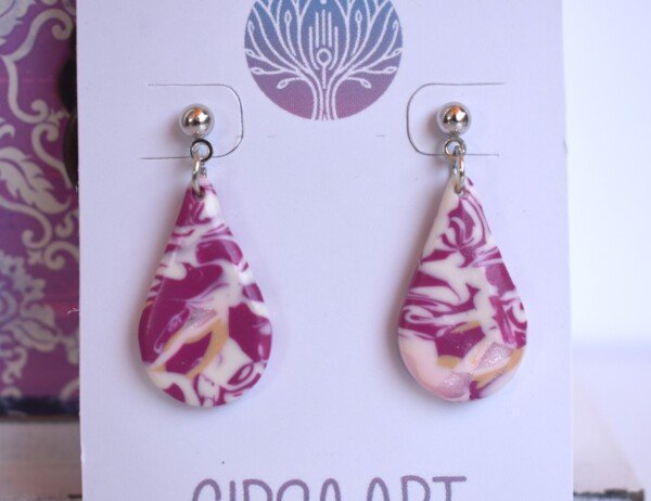 Pendientes Gota Burdeos y Blanco