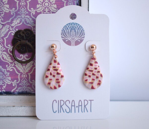 Pendientes Gota con estampado geométrico · arcilla polimérica · Rose·Life