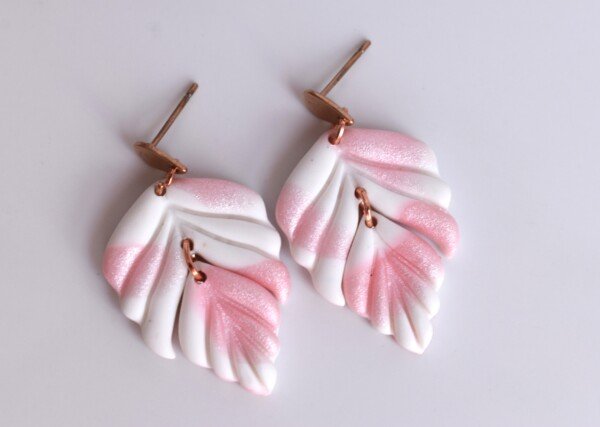 Pendientes Hoja Blanco y Rosa