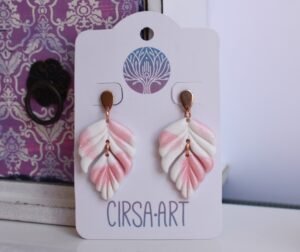 Pendientes hoja blanco y rosa con enganche de gota oro rosa orcuro