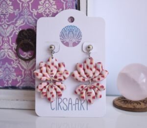 Pendientes Loto con estampado geométrico · diseño díptico artesanal · Rose·Life